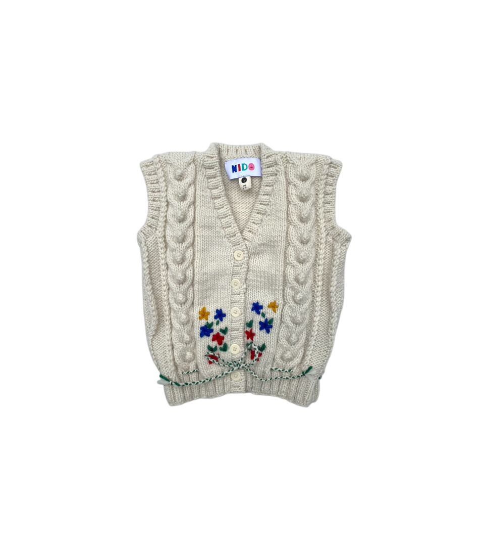 Flower Hand-Knitted Merino Wool Vest