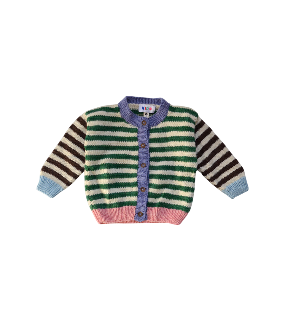 Ecru Striped Merino Wool Cardigan