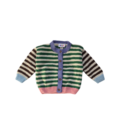 Ecru Striped Merino Wool Cardigan