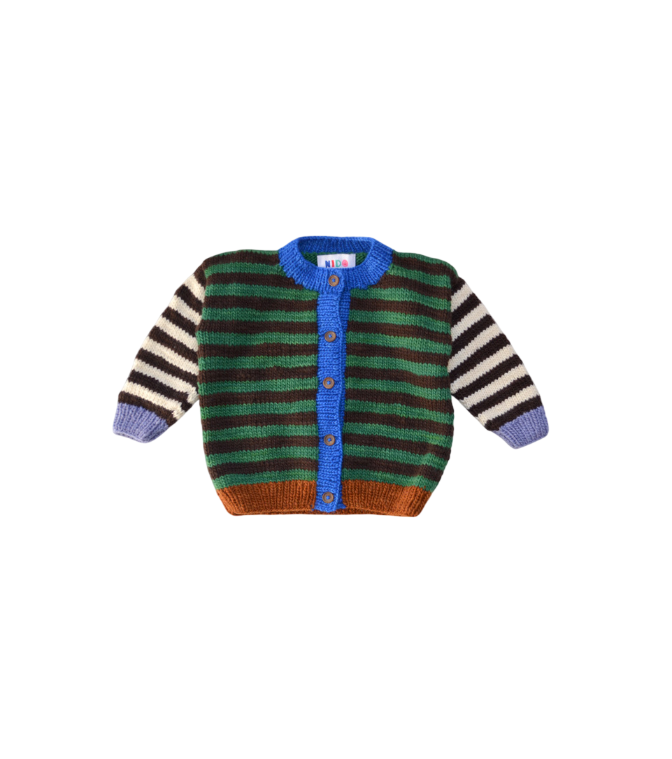 Green Striped Merino Wool Cardigan