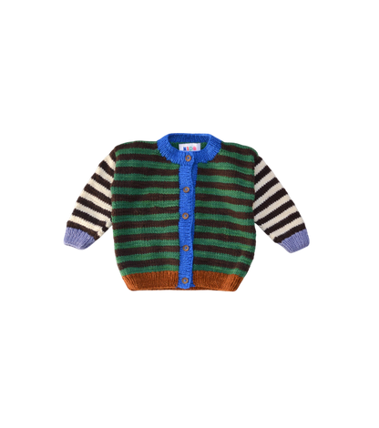 Green Striped Merino Wool Cardigan