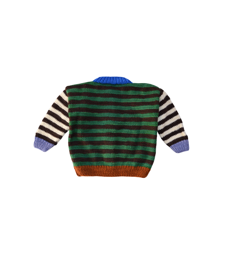 Green Striped Merino Wool Cardigan