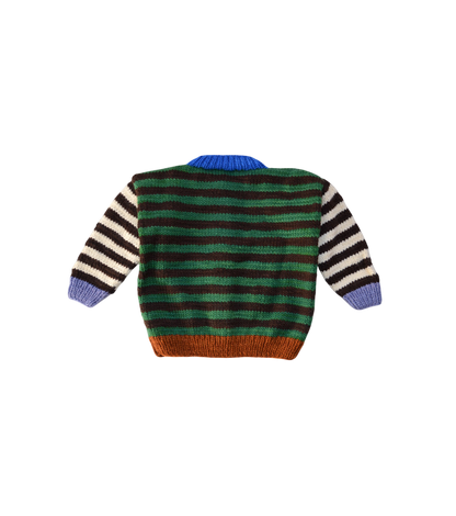 Green Striped Merino Wool Cardigan